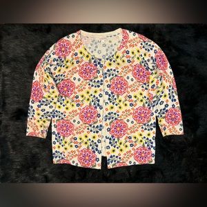 Multicolored Floral button down sweater, size L.